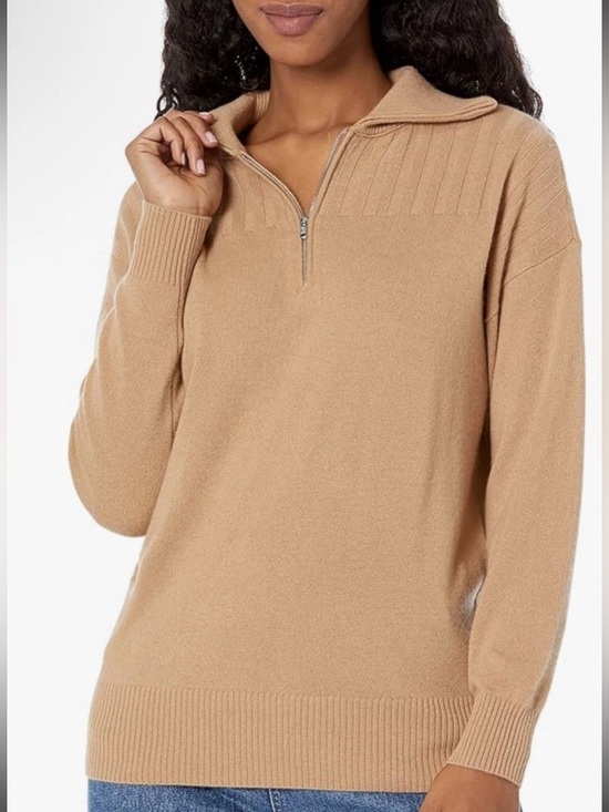 Club Monaco Sweaters - $348 NEW Club Monaco Medium Cashmere Sweater With Yoke Rib Quarter Zip Latte S
